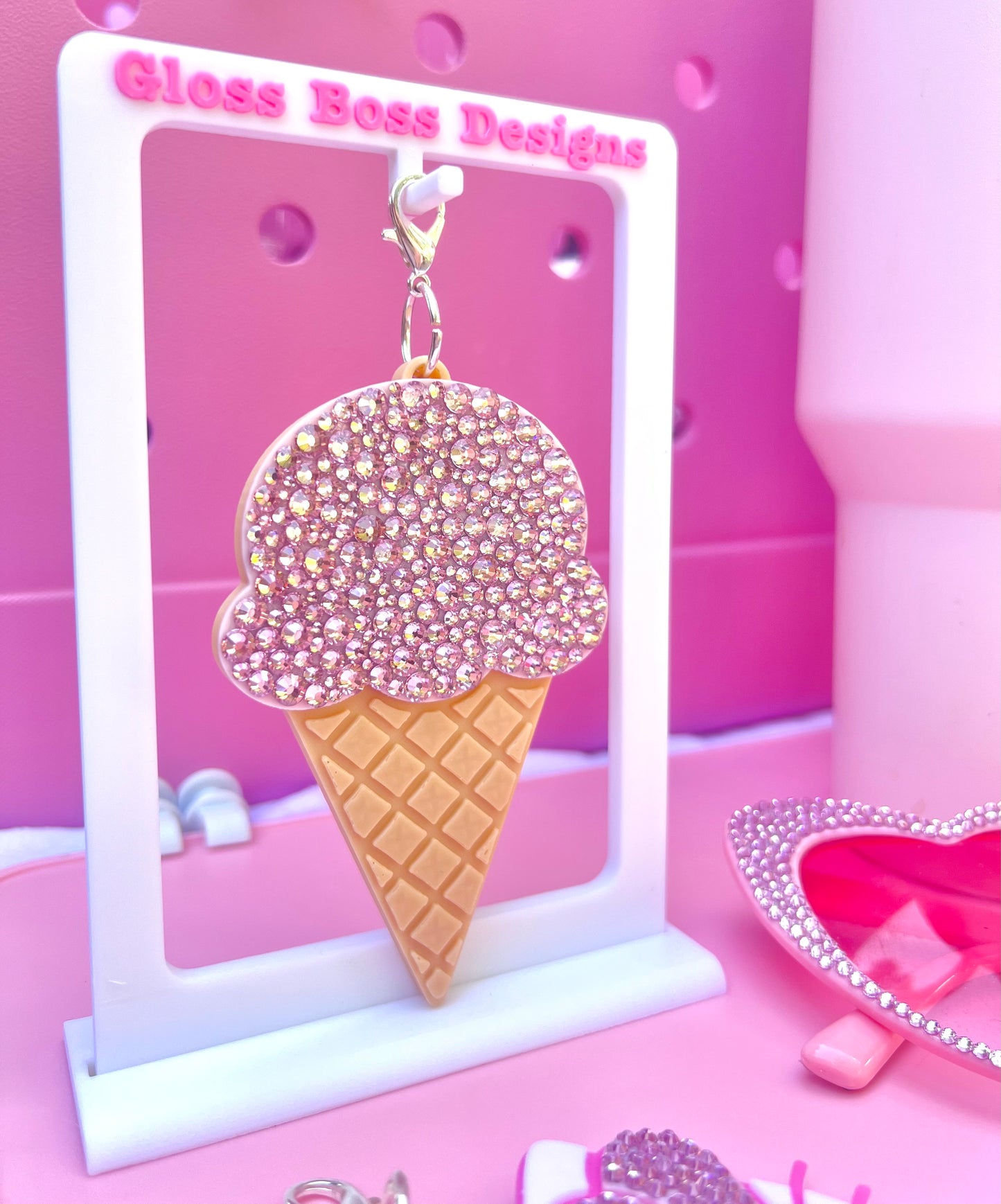 Sparkly ice cream bag charm | keychain | girly | rhinestones