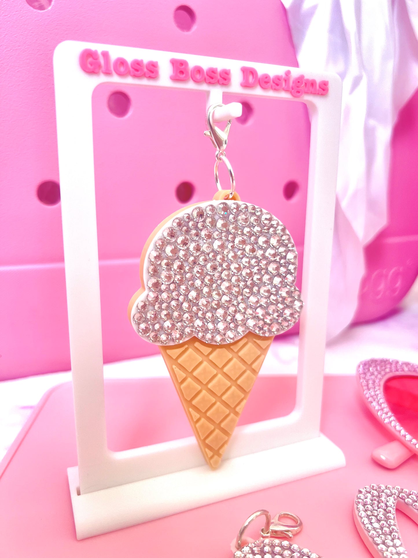 Sparkly ice cream bag charm | keychain | girly | rhinestones
