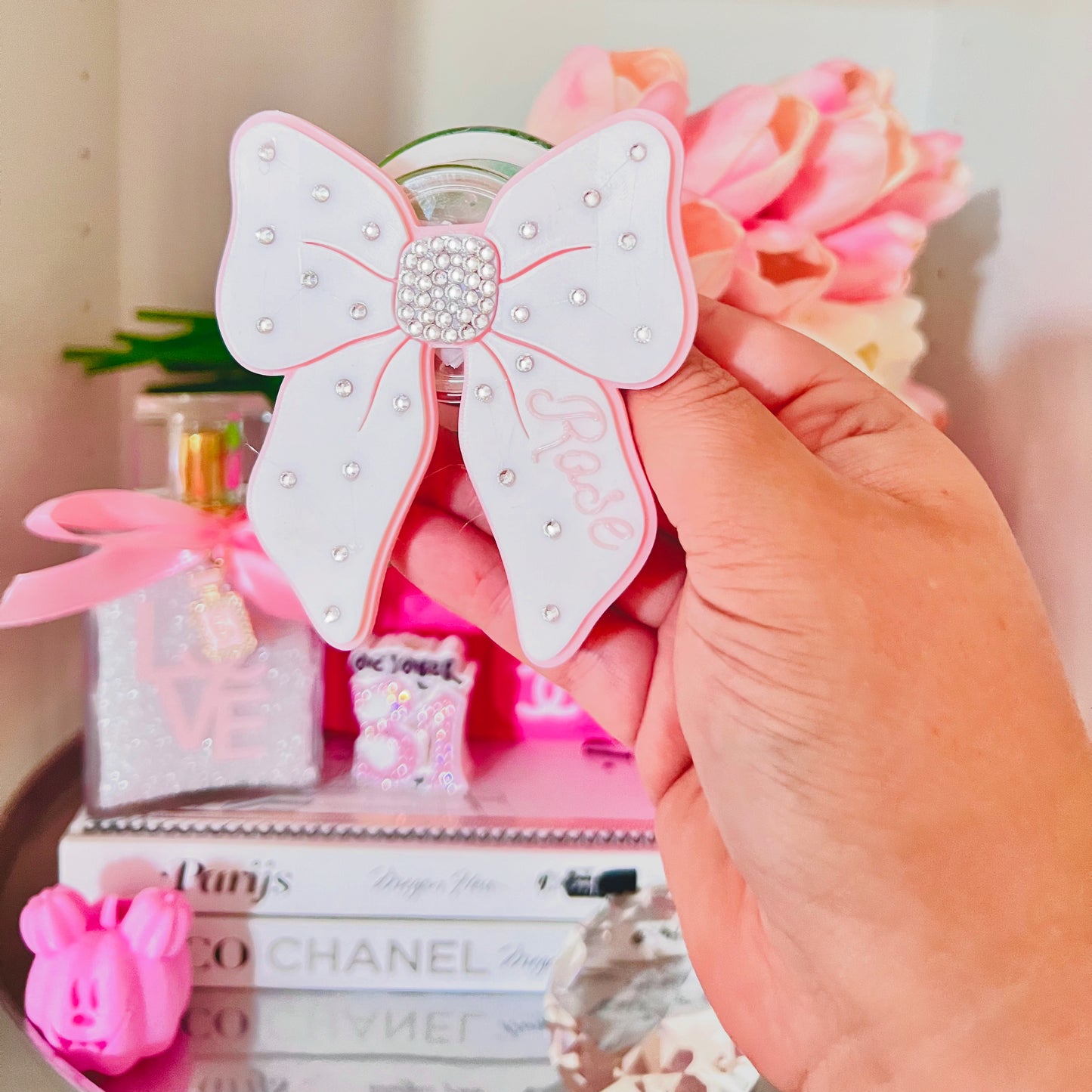 Luxury Sparkly Bow Phone Grip | With Name