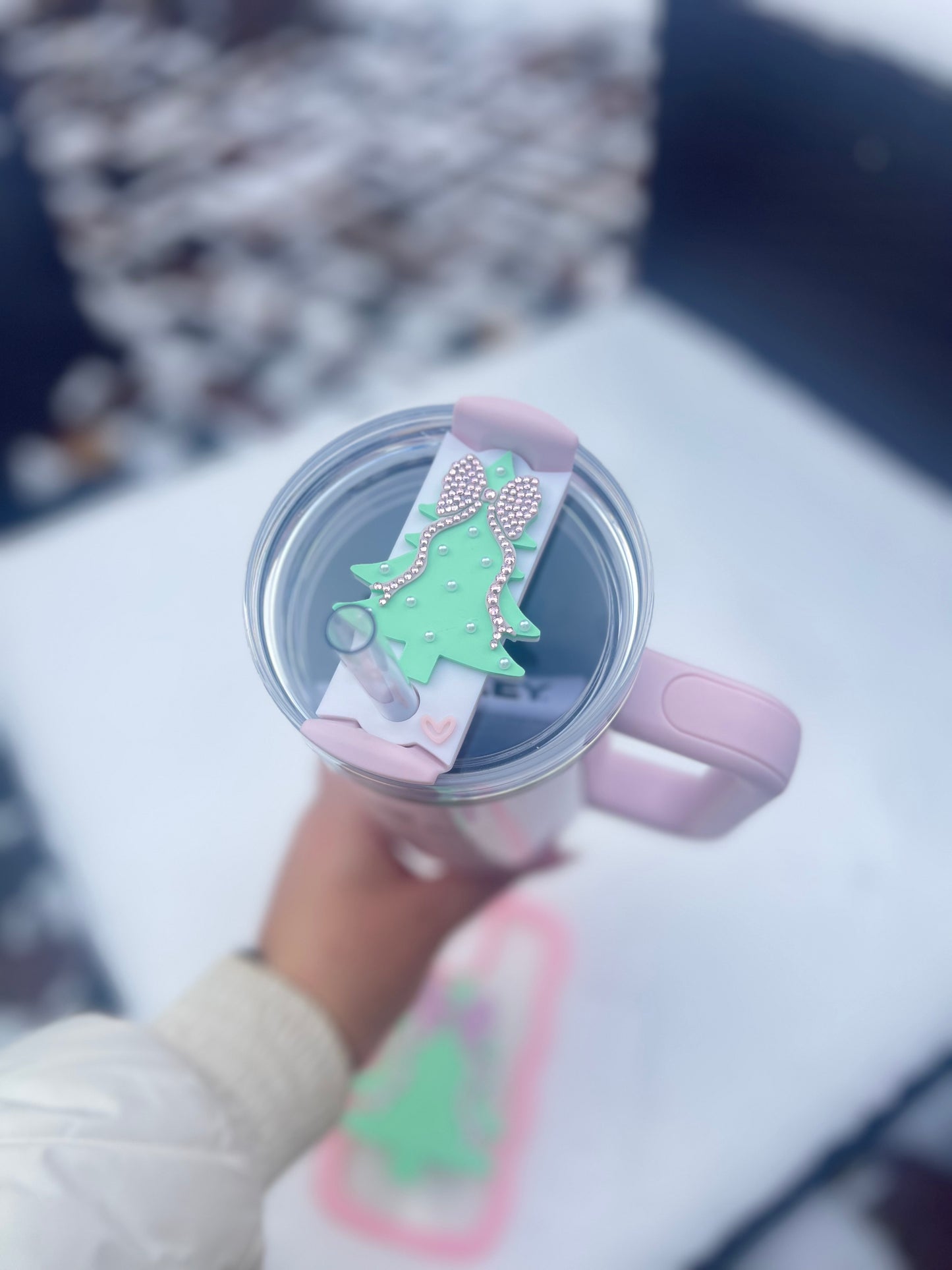 Luxury Stanley Lid Topper | Sparkly Christmas Tree With Large Bow