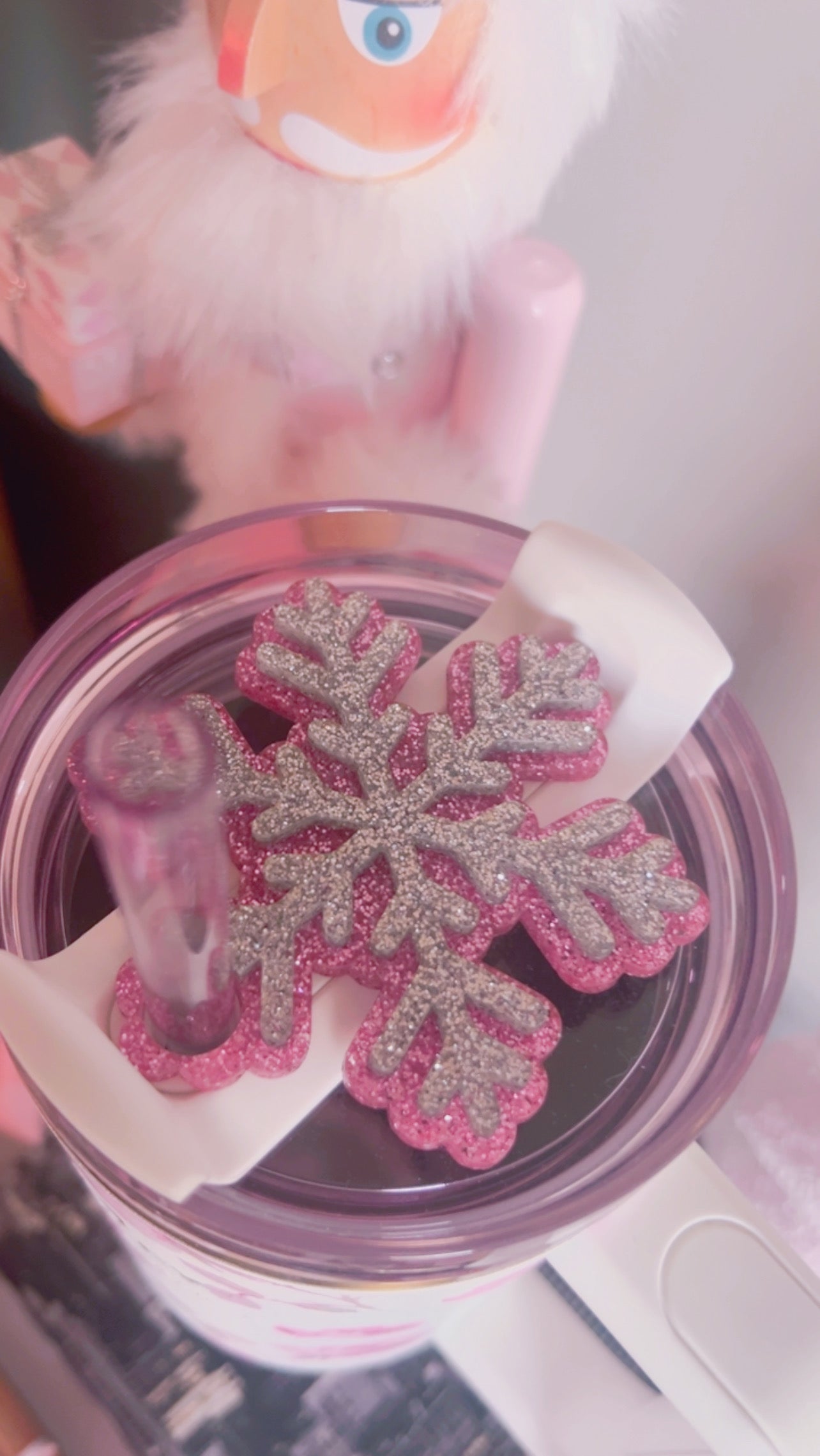 Sparkly Stanley Lid Topper | Snowflake | 40oz | Pink & Silver Sparkle