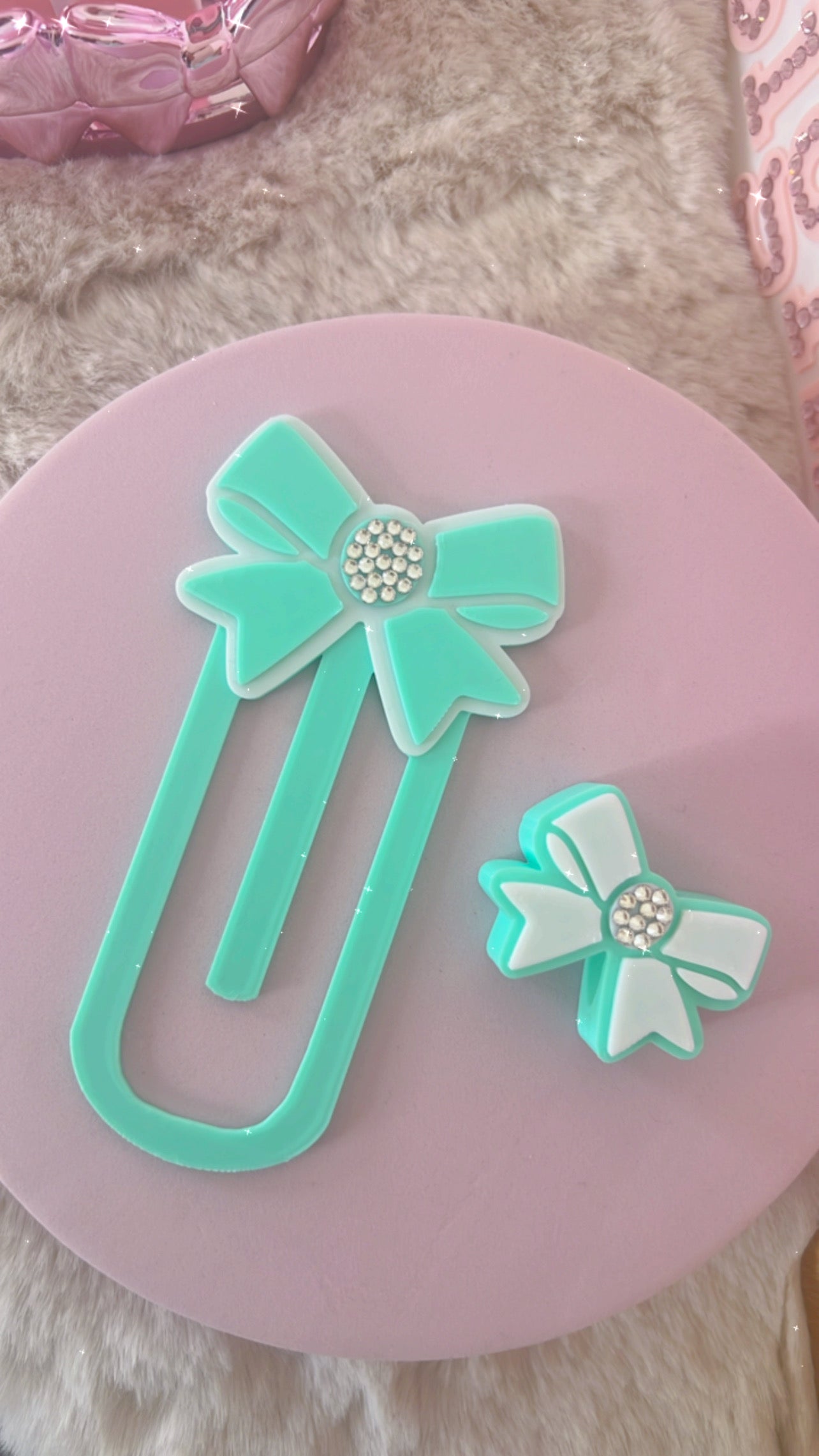 Sparkly Bow Bookmark/Paperclip & Matching Straw Topper | XL | +Colors | Bundle