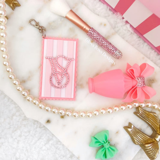 Pink Rhinestone Monogram Keychain | Girly Aesthetic Bag Charm