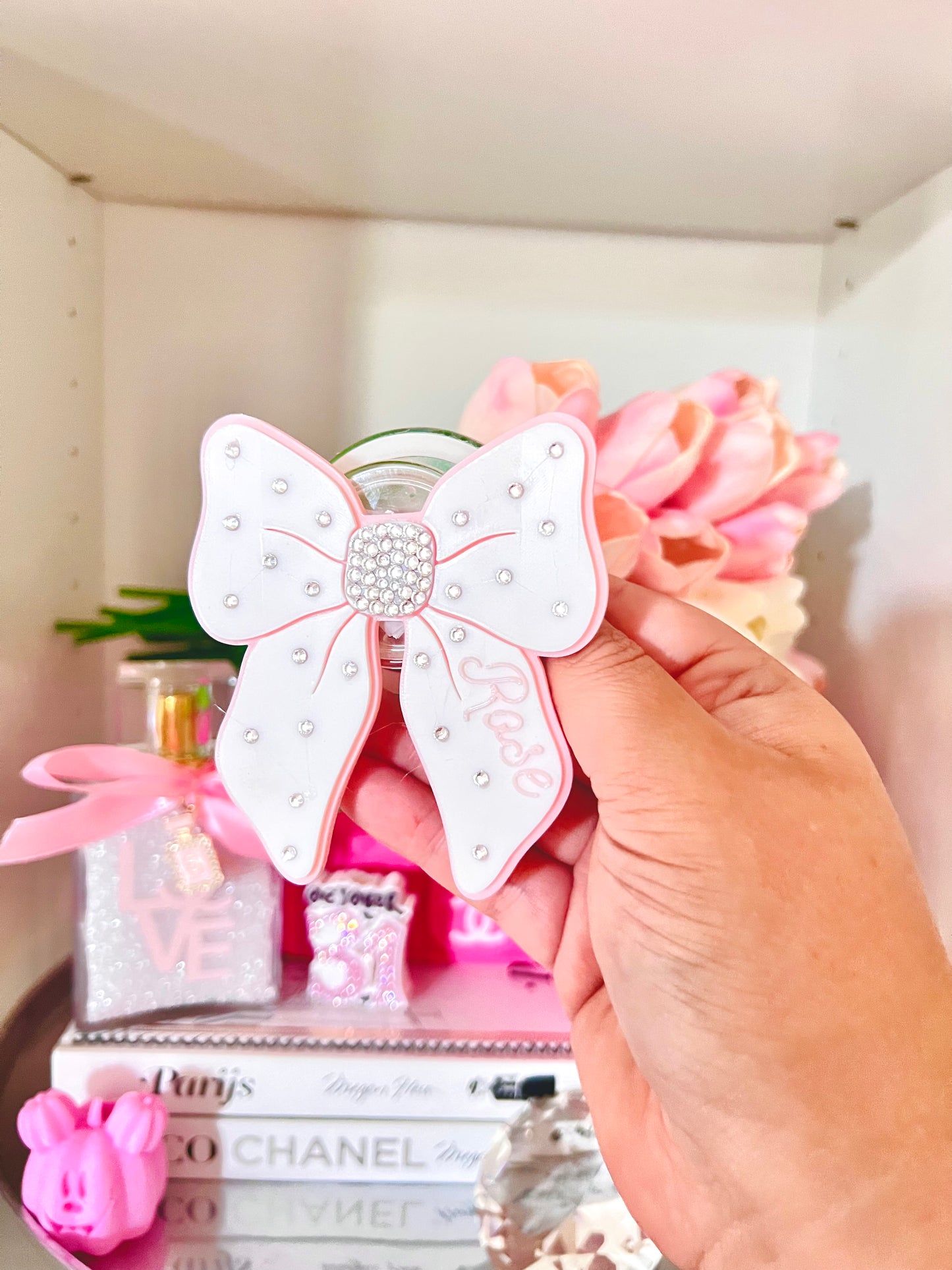 Luxury Sparkly Bow Phone Grip | With Name