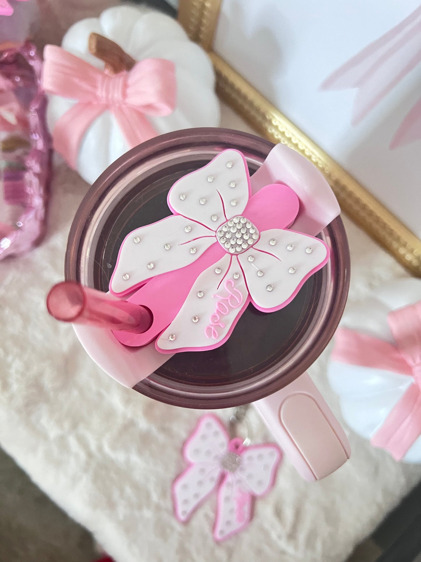 Sparkly Luxury Bow | Stanley Lid Topper | Personalizable