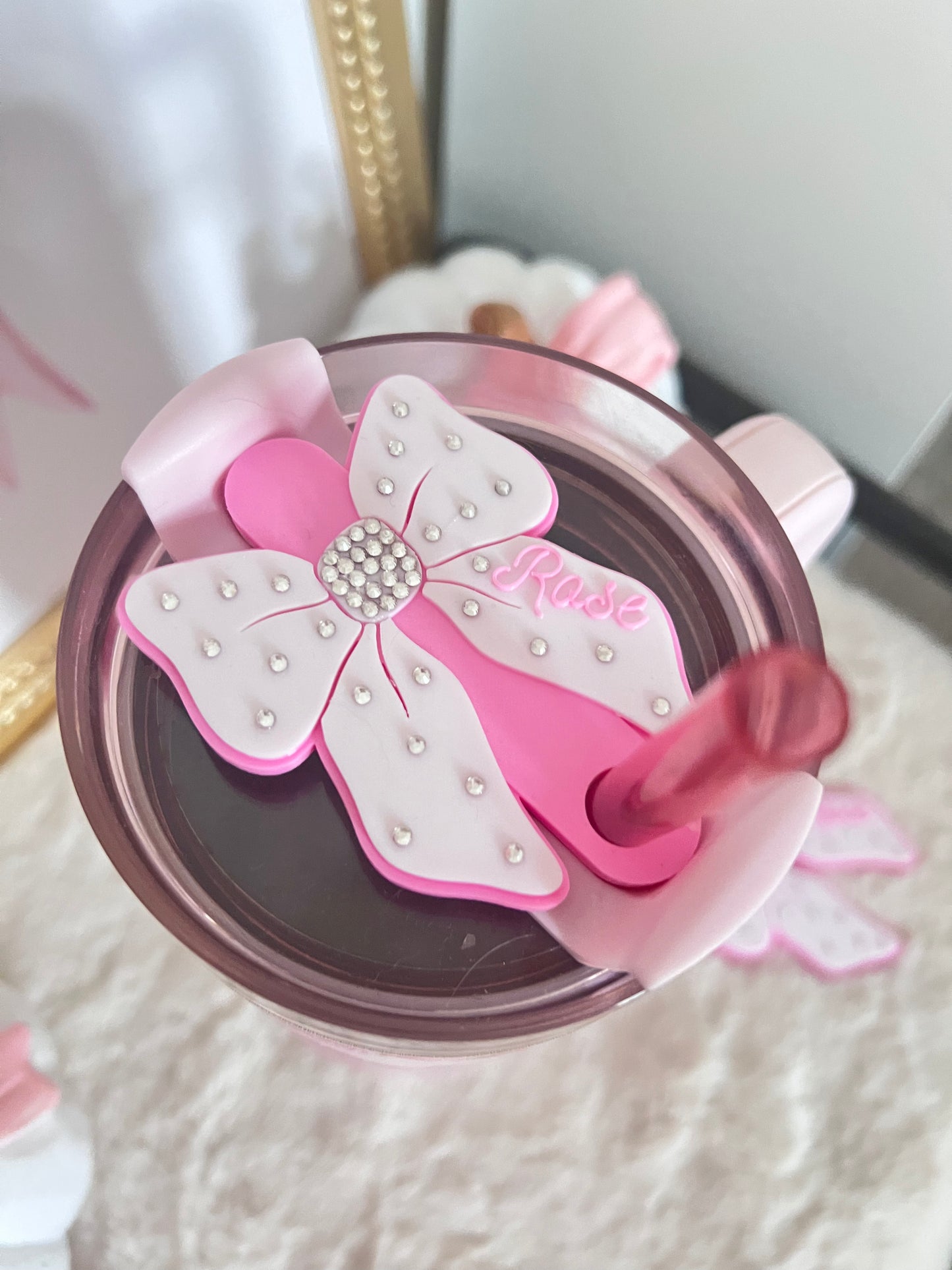 Sparkly Luxury Bow | Stanley Lid Topper | Personalizable