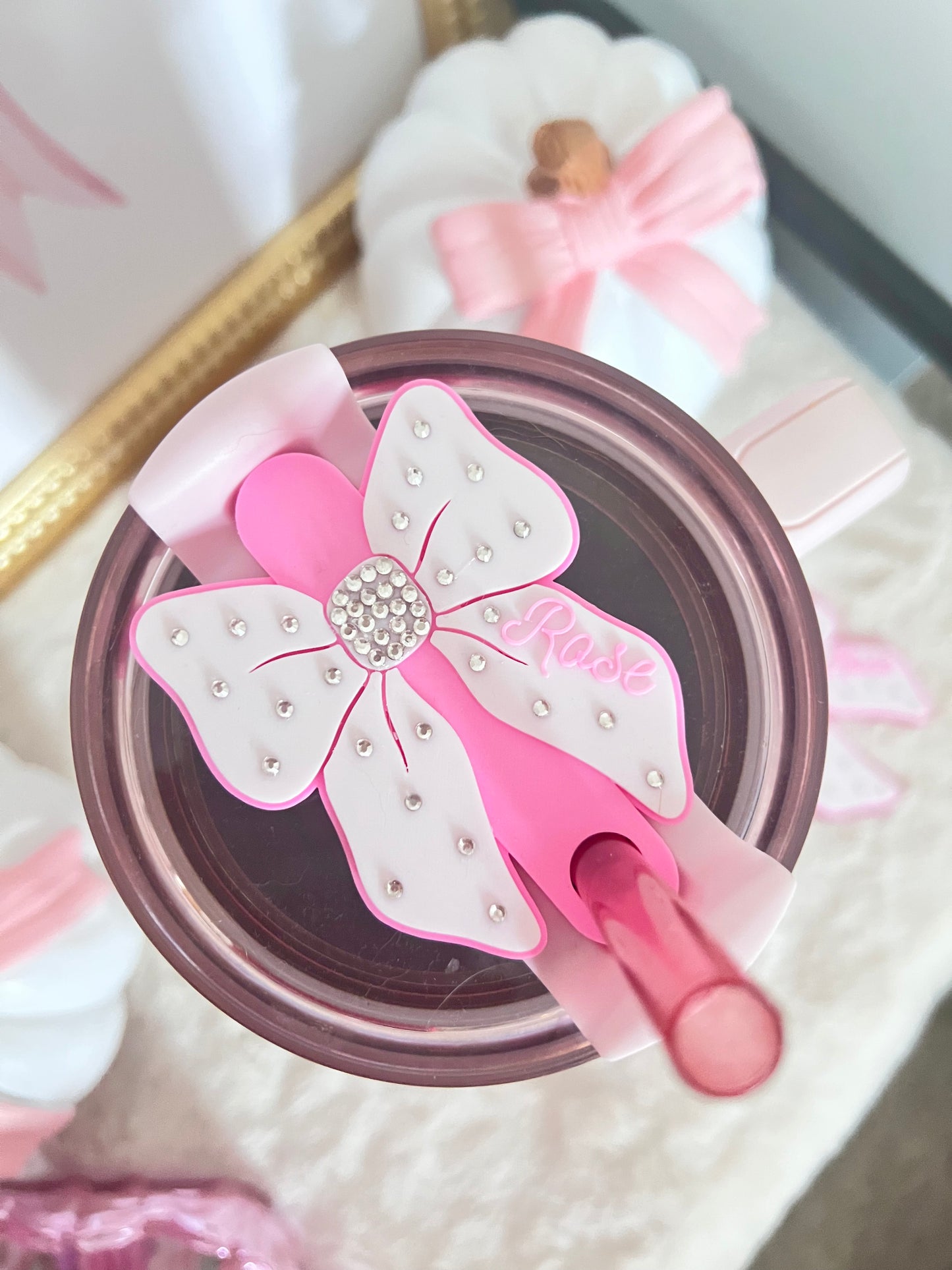 Sparkly Luxury Bow | Stanley Lid Topper | Personalizable