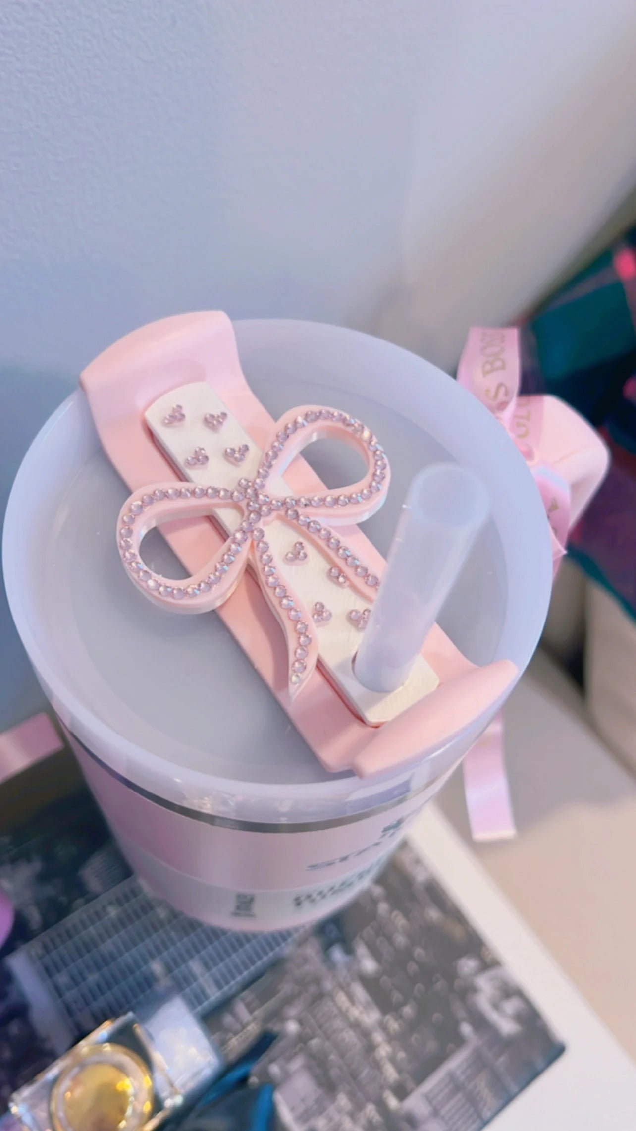 Stanley Straw Plate/Lid Topper | Sparkly Big Bow