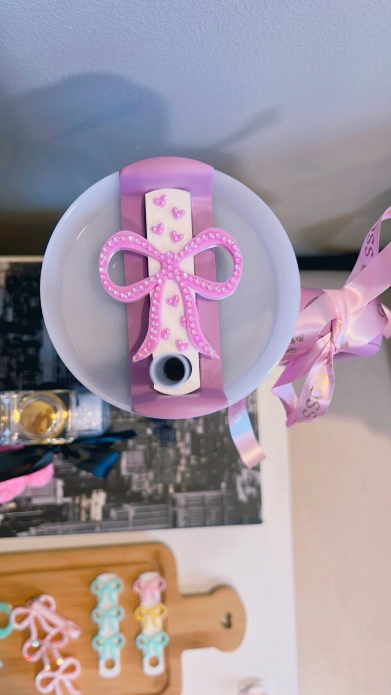 Stanley Straw Plate/Lid Topper | Sparkly Big Bow