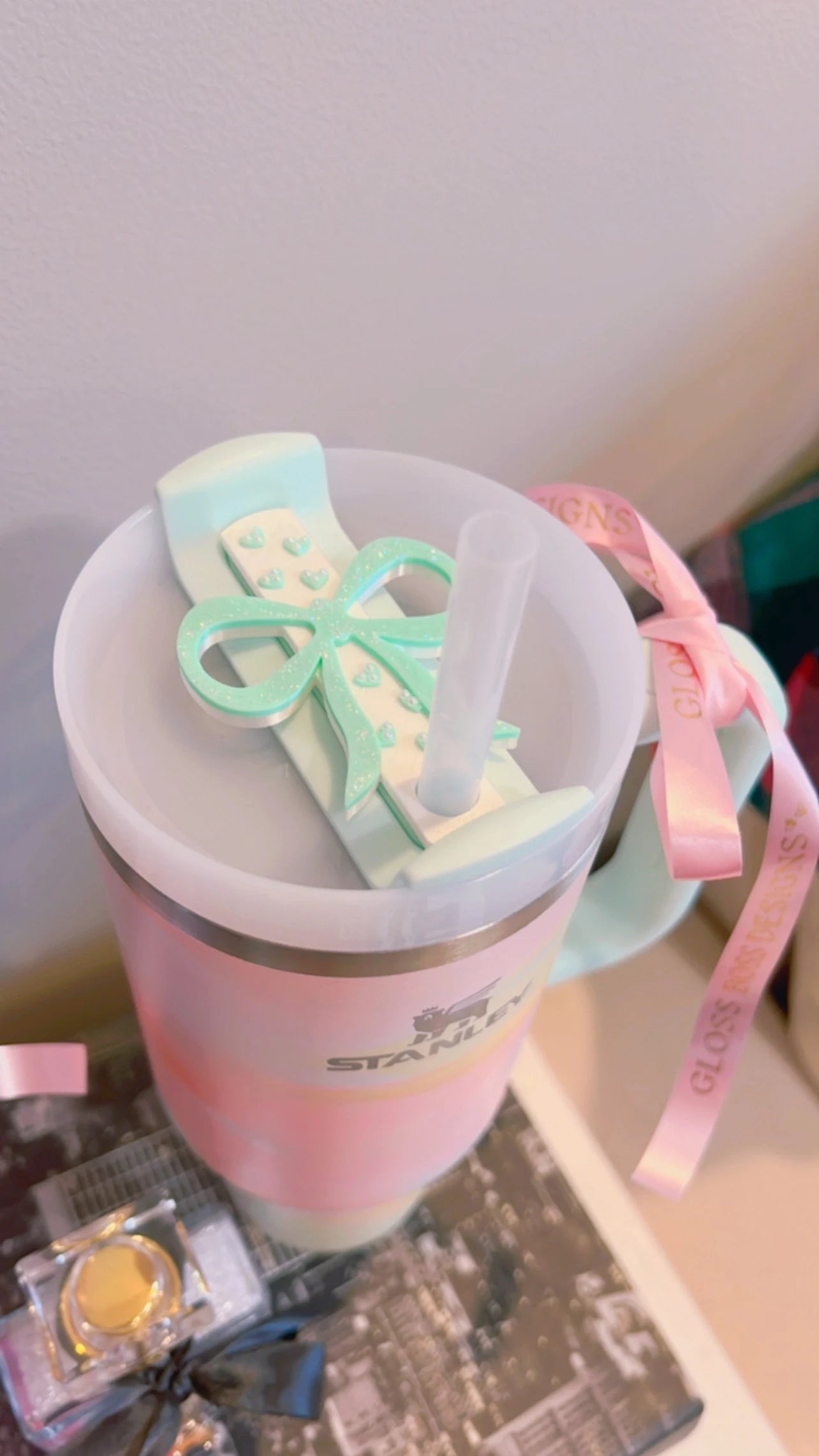 Stanley Straw Plate/Lid Topper | Sparkly Big Bow