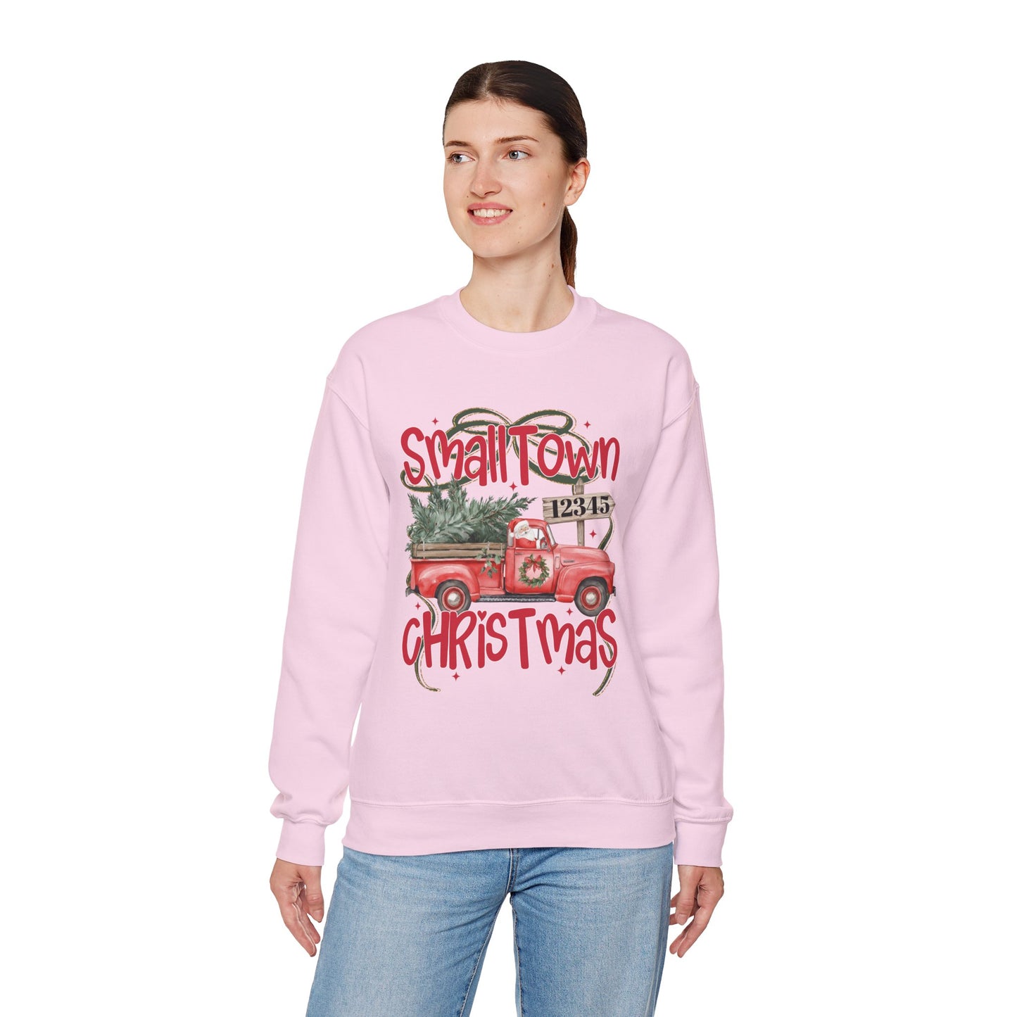 Small Town Christmas Sweatshirt - Vintage Red Truck with Tree Holiday Crewneck