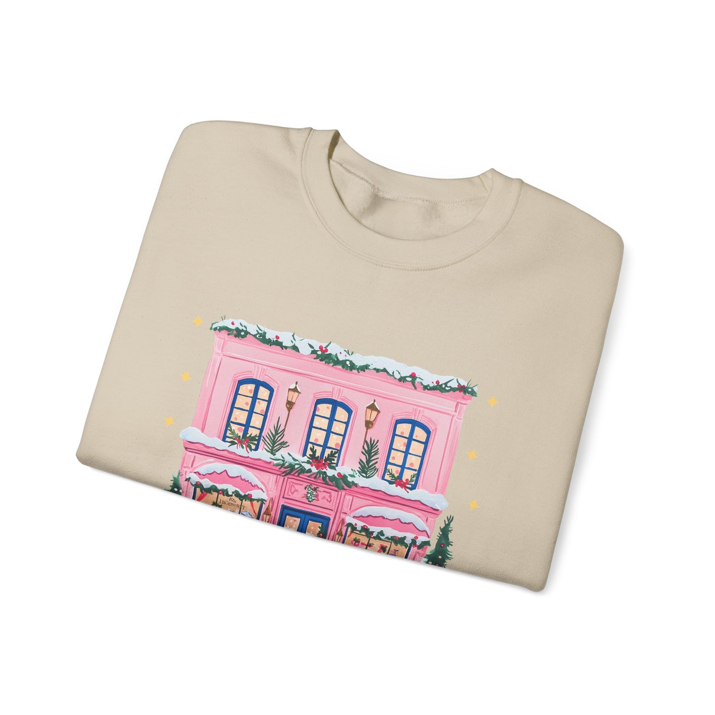 Crewneck Sweatshirt | Small Town Christmas Pink Shop Holiday Graphic
