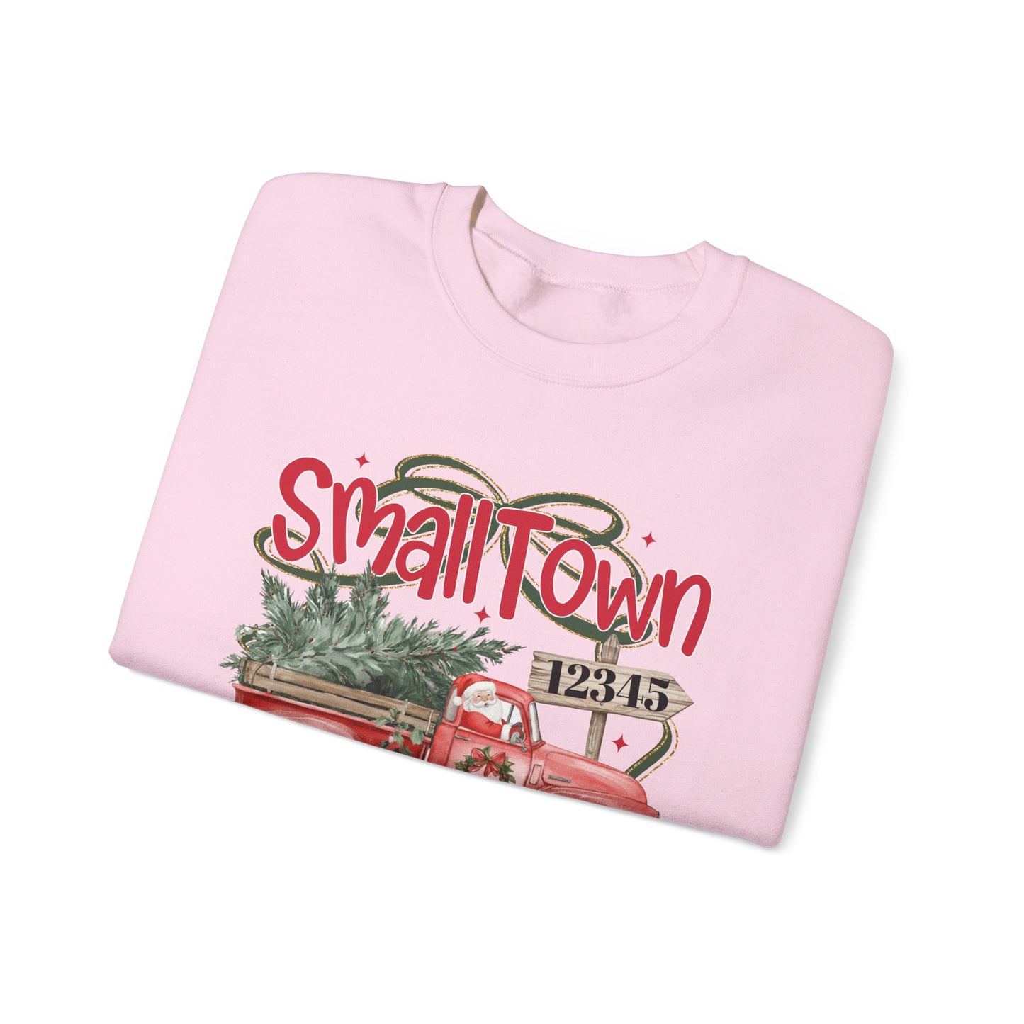 Small Town Christmas Sweatshirt - Vintage Red Truck with Tree Holiday Crewneck