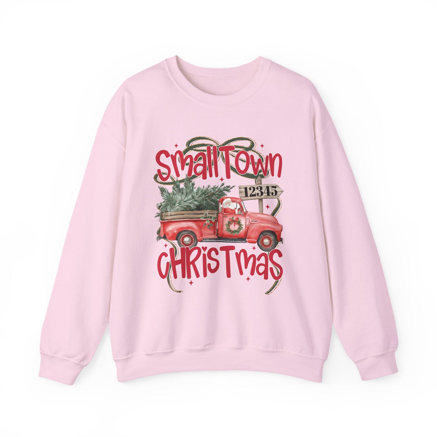 Small Town Christmas Sweatshirt - Vintage Red Truck with Tree Holiday Crewneck