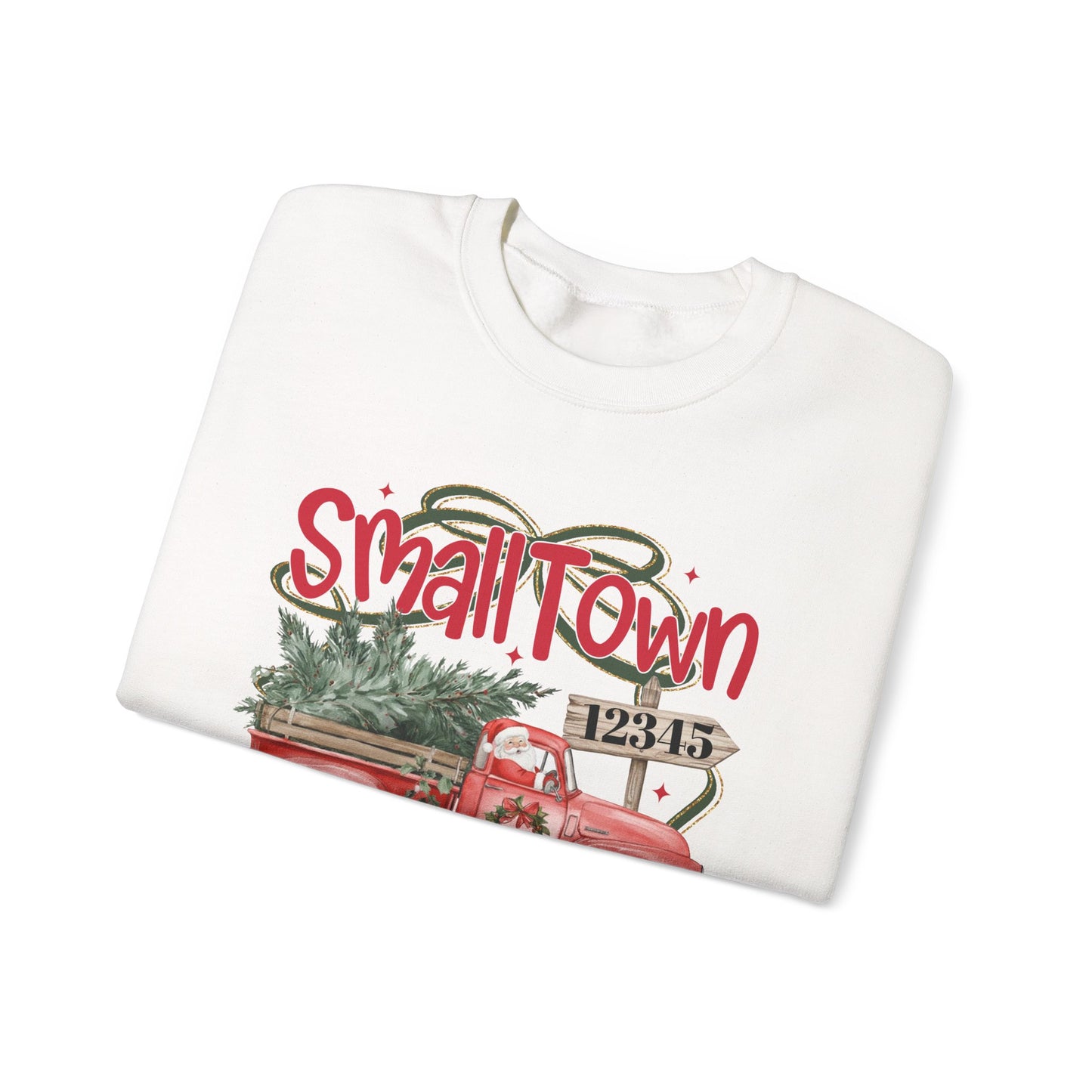 Small Town Christmas Sweatshirt - Vintage Red Truck with Tree Holiday Crewneck