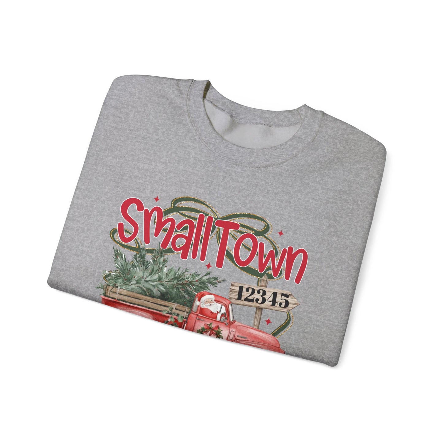 Small Town Christmas Sweatshirt - Vintage Red Truck with Tree Holiday Crewneck