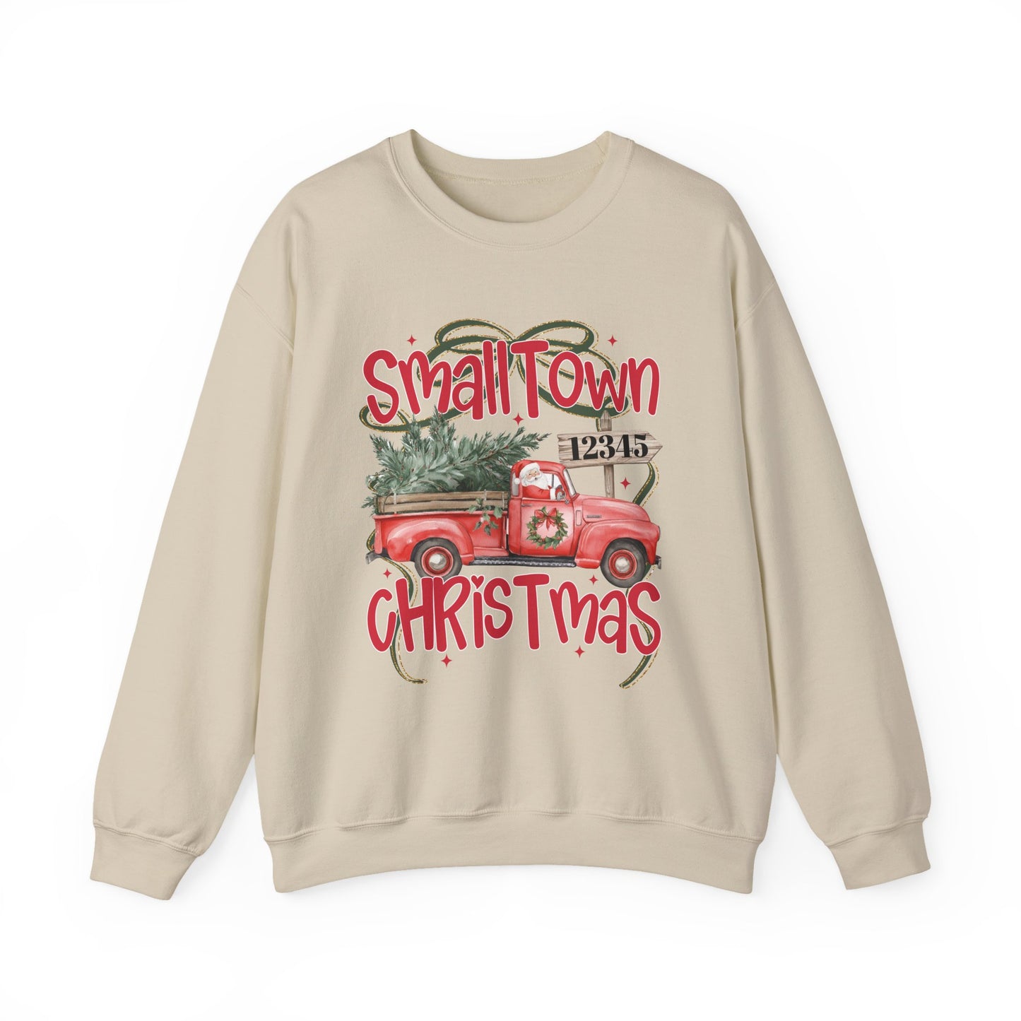 Small Town Christmas Sweatshirt - Vintage Red Truck with Tree Holiday Crewneck