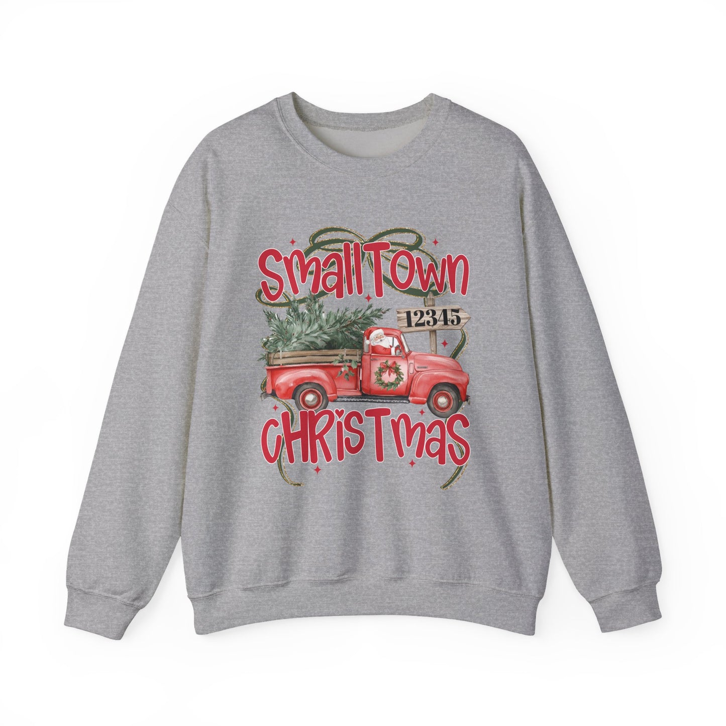 Small Town Christmas Sweatshirt - Vintage Red Truck with Tree Holiday Crewneck