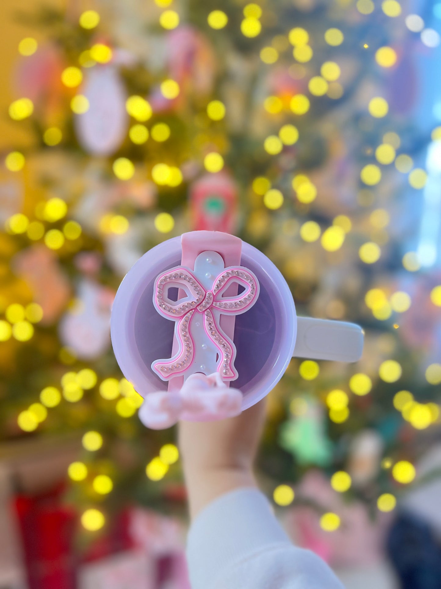 Pink Bow Straw Topper with Pearls • Girly Stanley Cup Topper