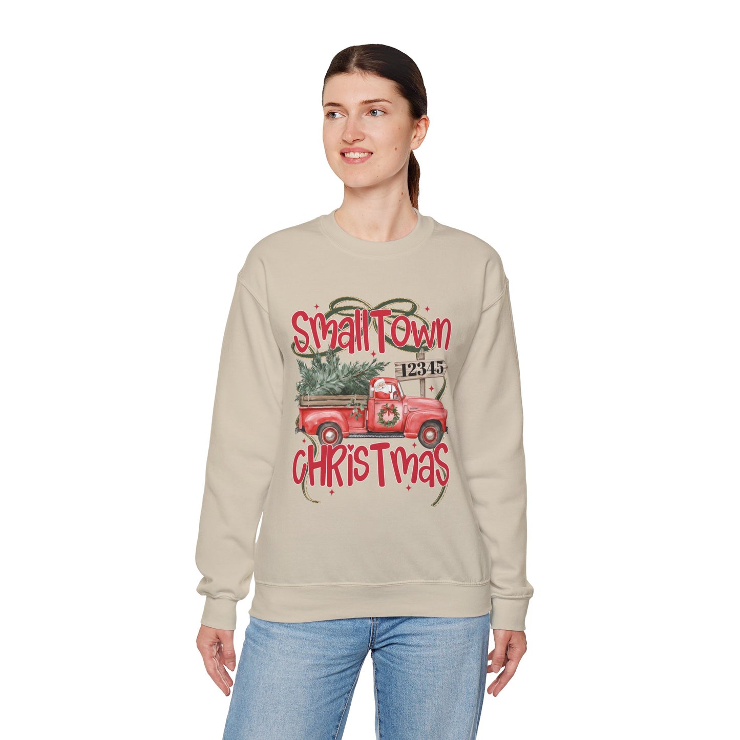 Small Town Christmas Sweatshirt - Vintage Red Truck with Tree Holiday Crewneck