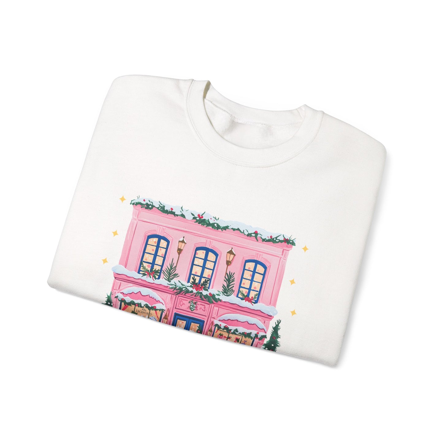 Crewneck Sweatshirt | Small Town Christmas Pink Shop Holiday Graphic