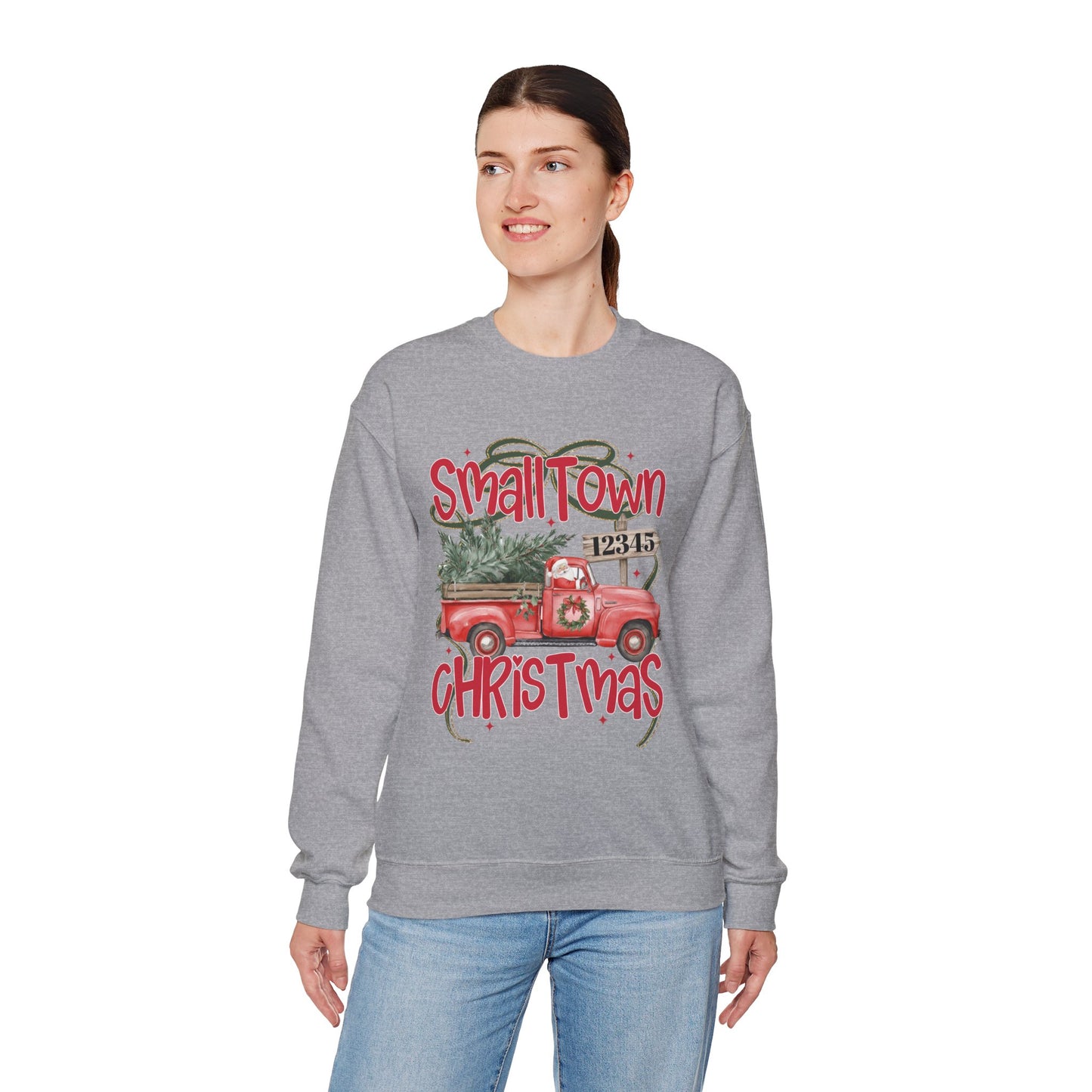 Small Town Christmas Sweatshirt - Vintage Red Truck with Tree Holiday Crewneck