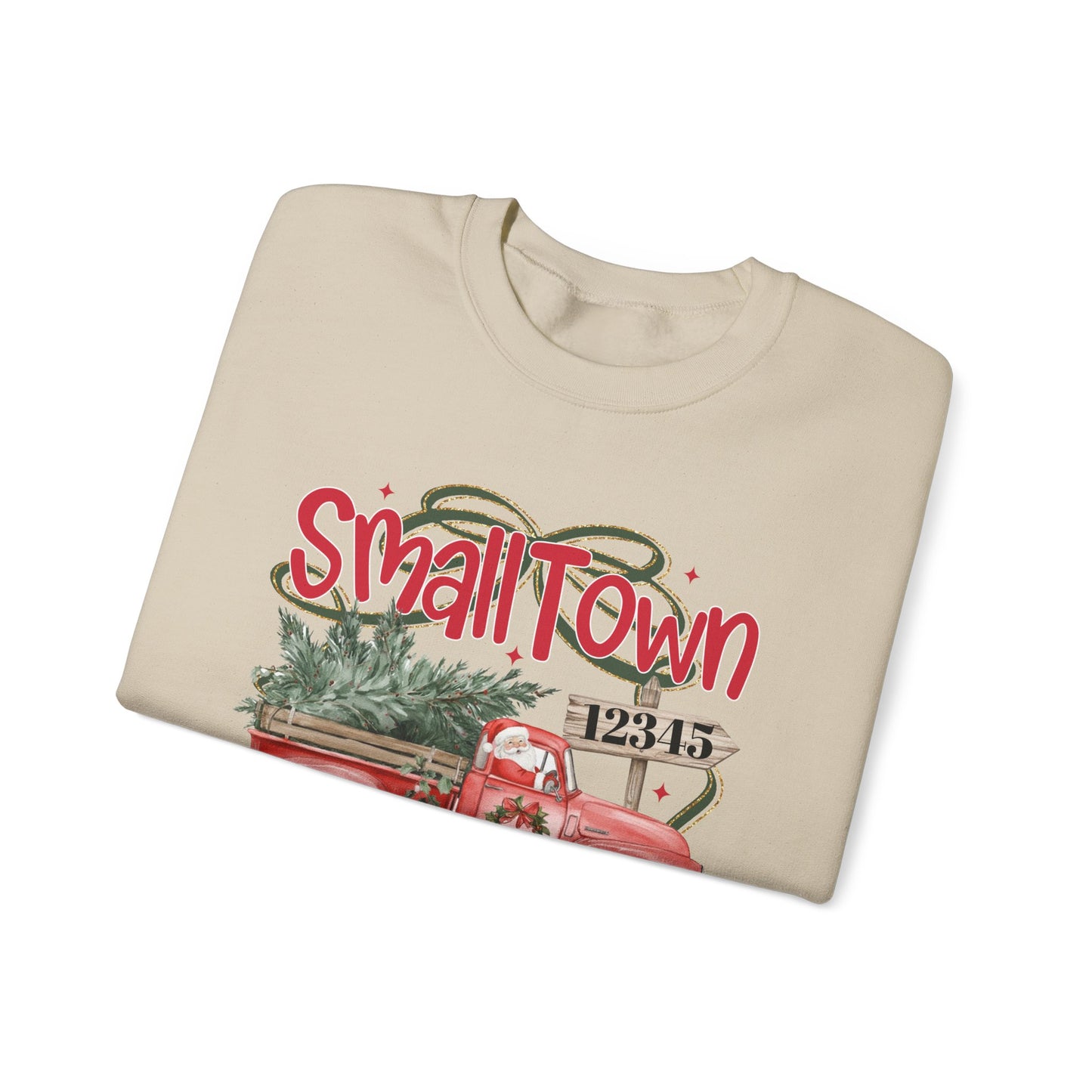 Small Town Christmas Sweatshirt - Vintage Red Truck with Tree Holiday Crewneck