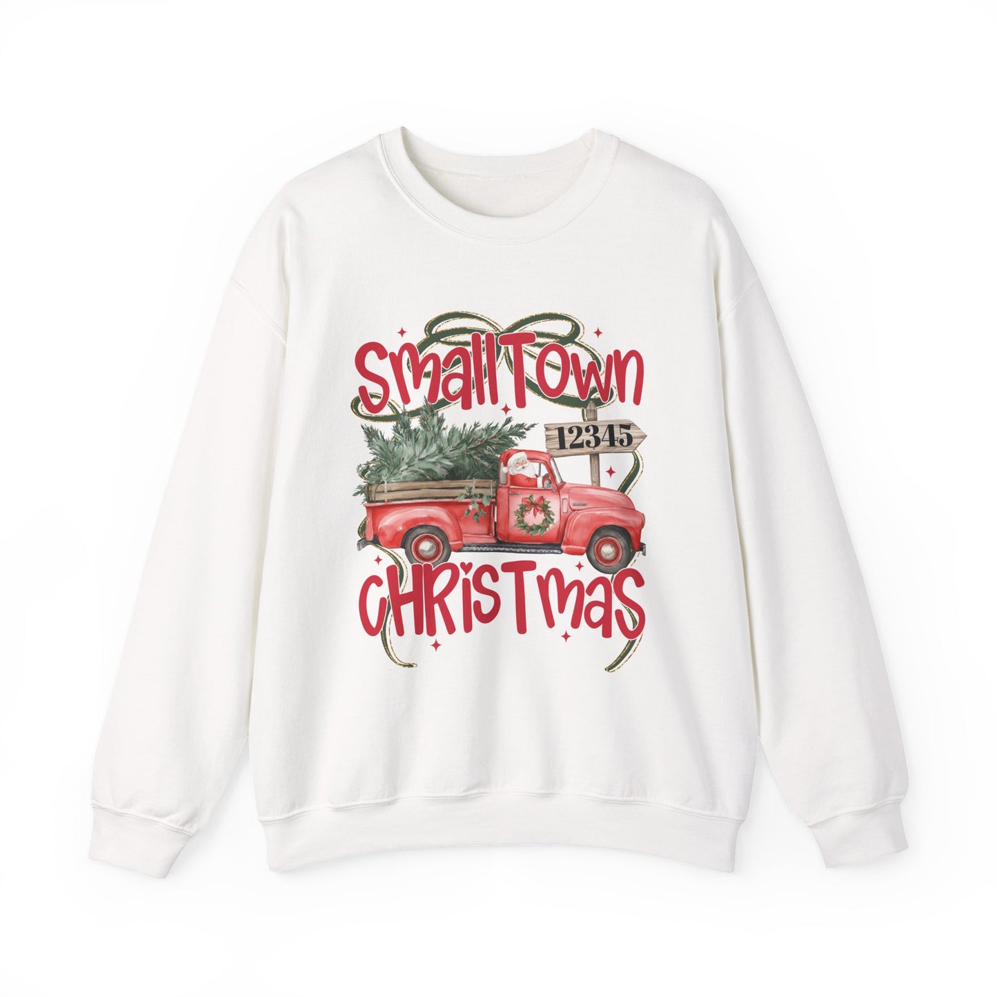 Small Town Christmas Sweatshirt - Vintage Red Truck with Tree Holiday Crewneck