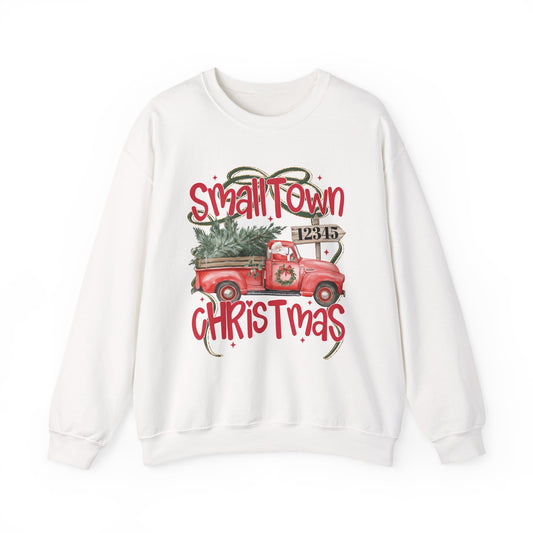 Small Town Christmas Sweatshirt - Vintage Red Truck with Tree Holiday Crewneck