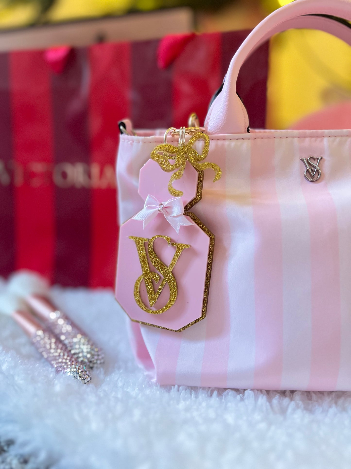 Perfume Bottle Bag Charm | Golden Glam | With Bow