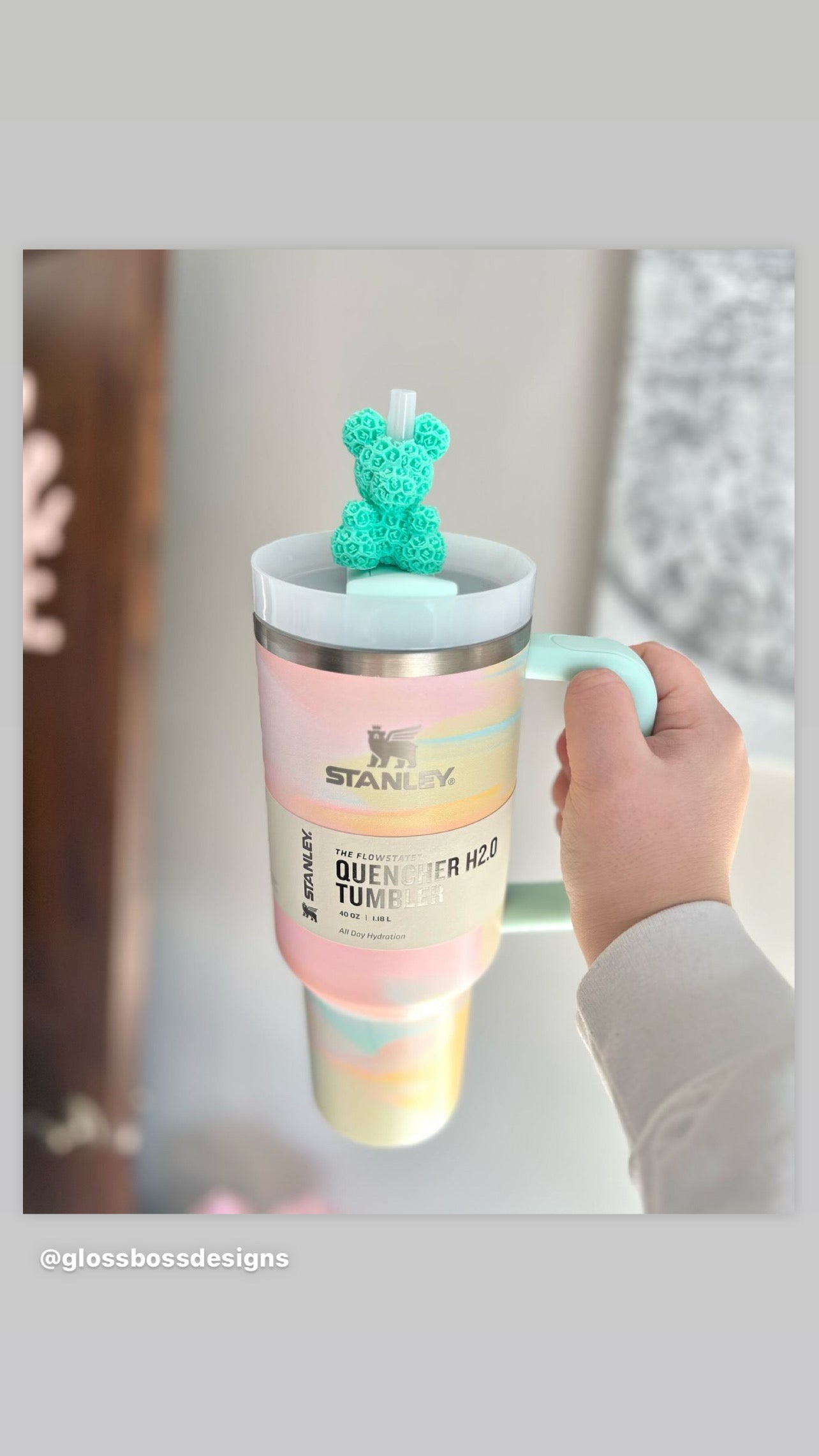 Rose Bear Straw Topper | Fits all straws up to 11mm