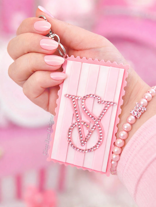 Pink Rhinestone Monogram Keychain | Girly Aesthetic Bag Charm
