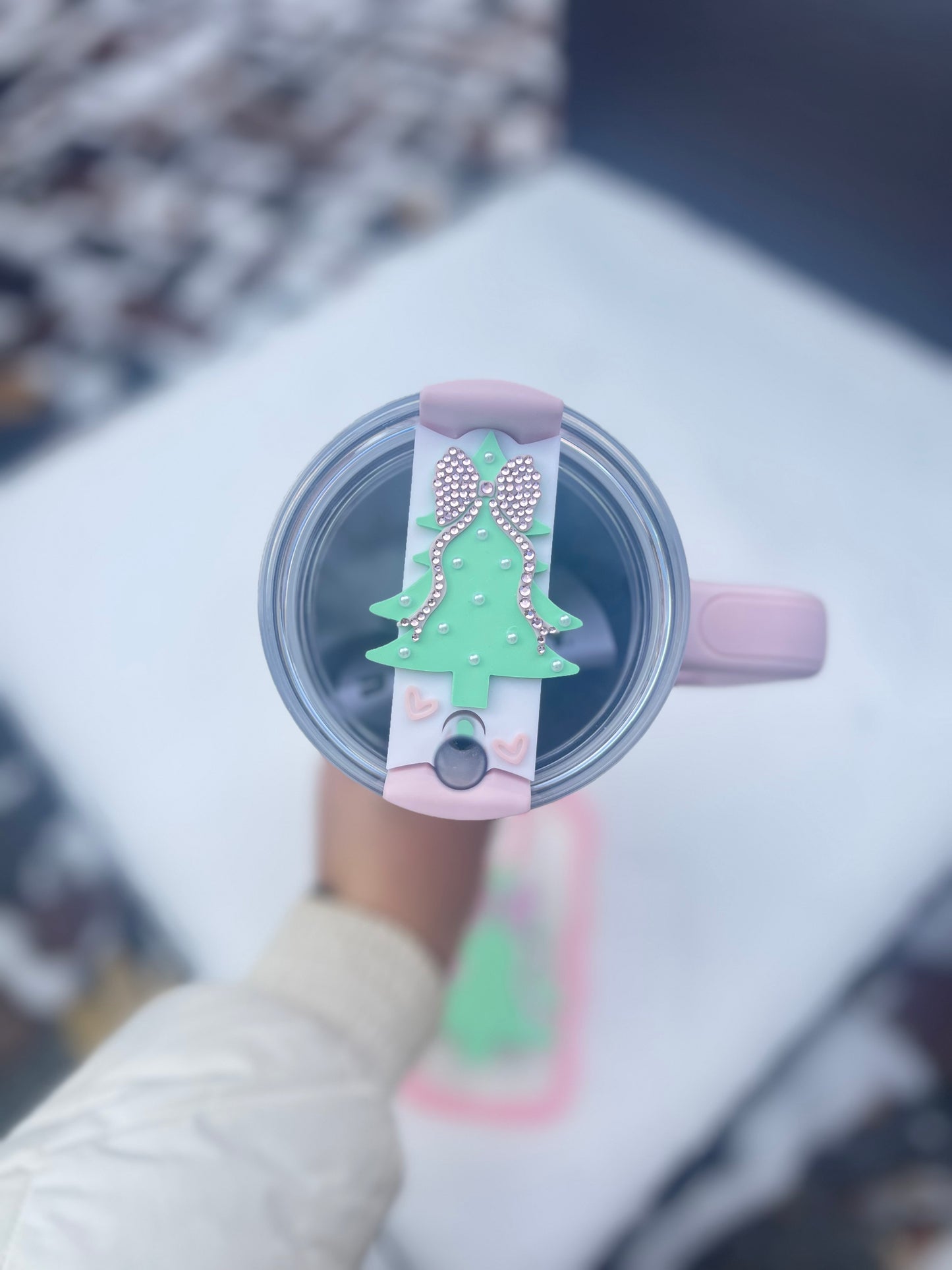 Luxury Stanley Lid Topper | Sparkly Christmas Tree With Large Bow