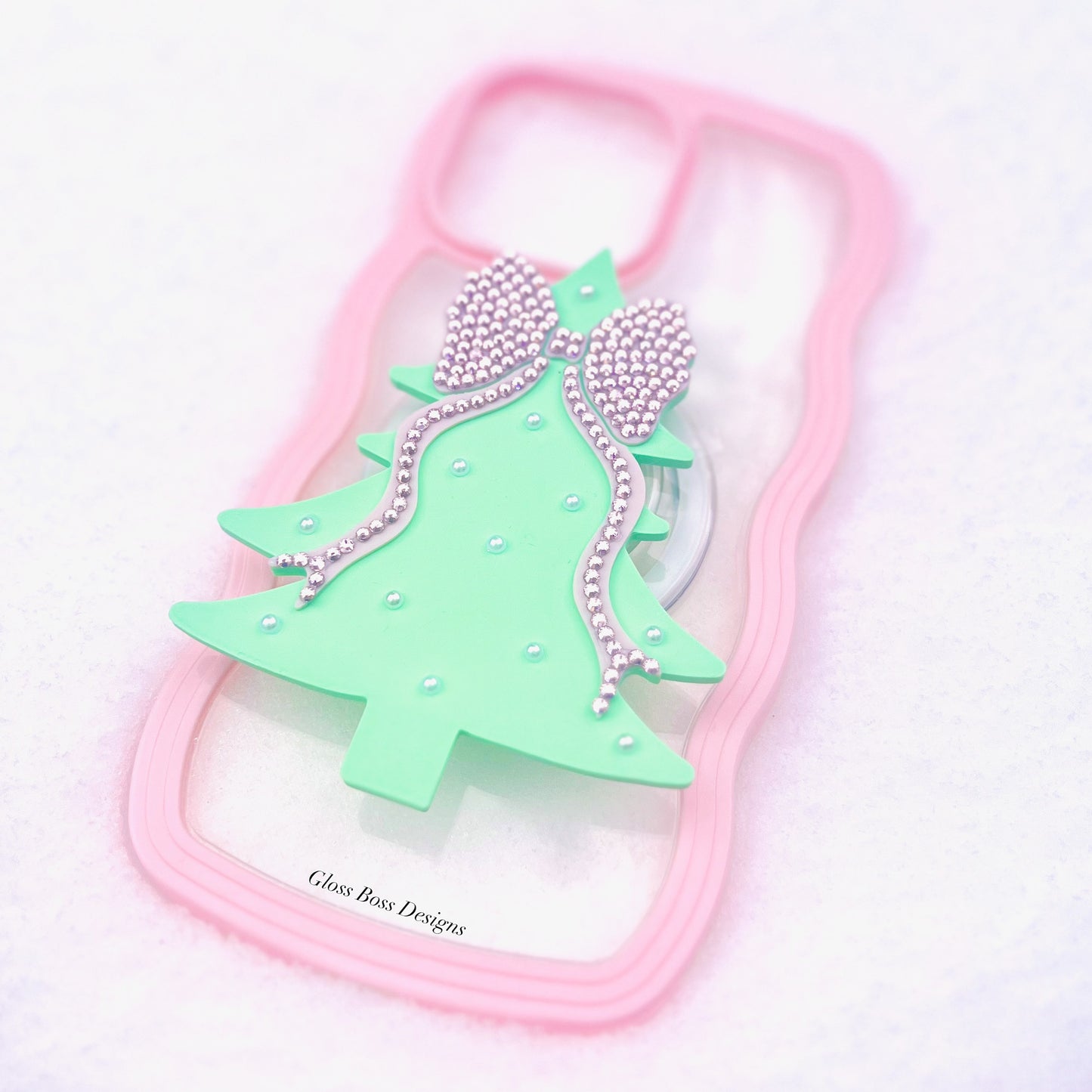 Sparkly Christmas tree phone grip | with bow