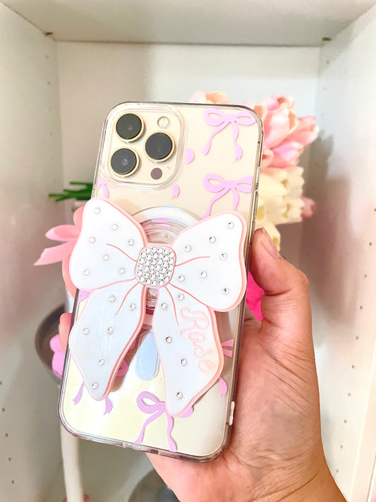 Luxury Sparkly Bow Phone Grip | With Name