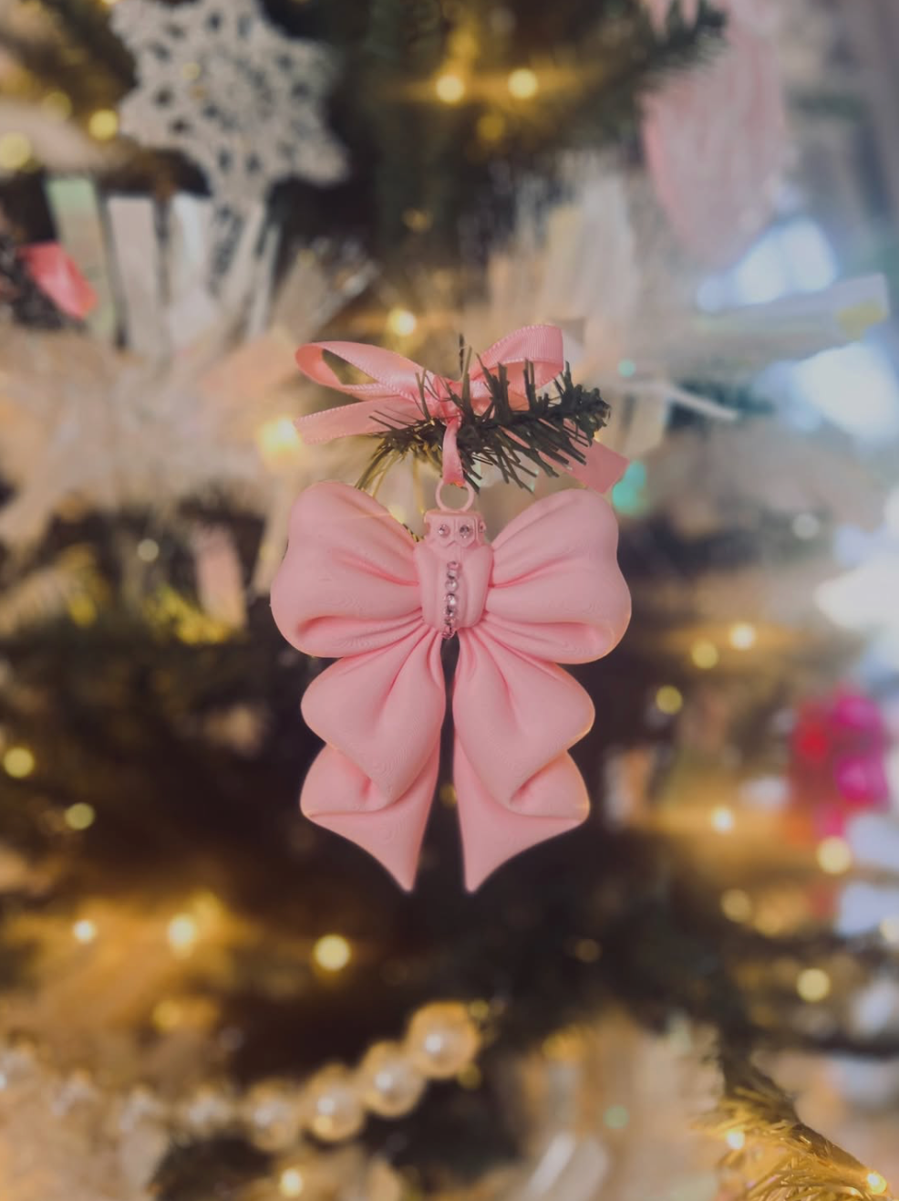 Pink Bow Christmas Ornament • Girly Holiday Decor • Pinkmas Tree Ornament • Bow Ornament for Christmas