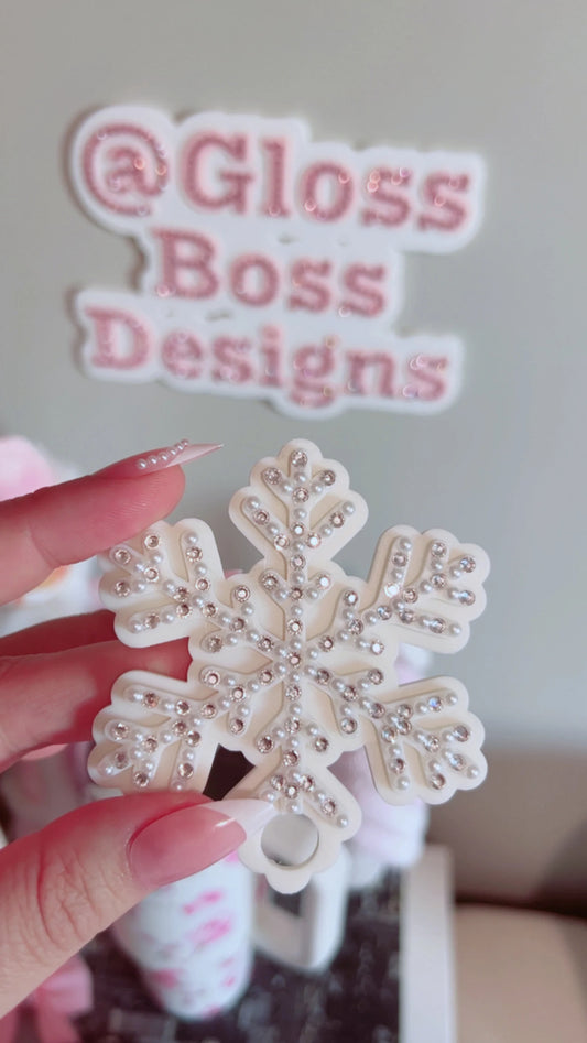 Luxury Snowflake Lid Topper | Pearls & Sparkles | 40oz | Stanley