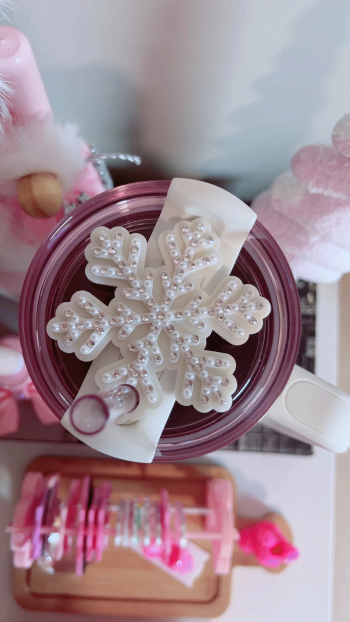 Luxury Snowflake Lid Topper | Pearls & Sparkles | 40oz | Stanley